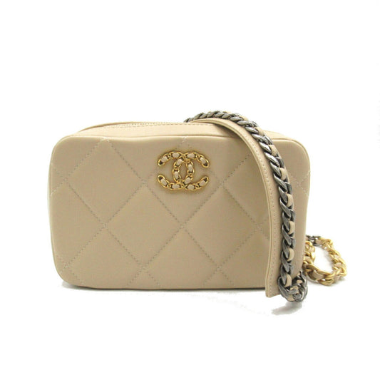 CHANEL CHANEL19 Chain Shoulder Bag, Lambskin (Sheepskin), Women's, Beige, AP2728