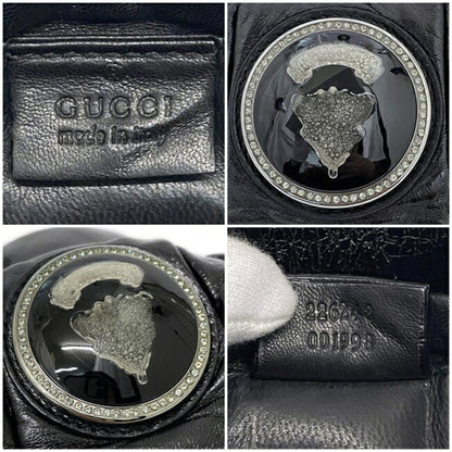 Gucci Mini Clutch Bag Black Silver Histeria 226248 Chain Patent Leather GUCCI Pouch Handbag Enamel Ladies