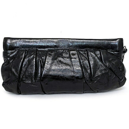 Gucci Mini Clutch Bag Black Silver Histeria 226248 Chain Patent Leather GUCCI Pouch Handbag Enamel Ladies