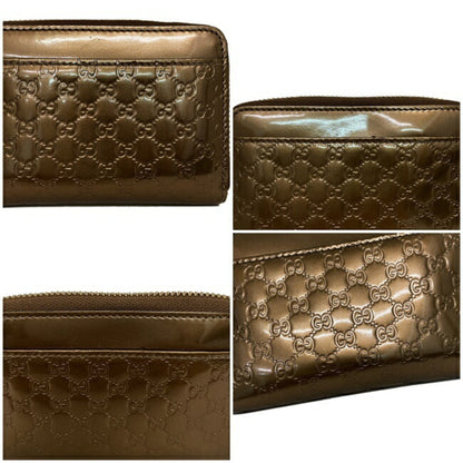 Gucci Coin Case Bronze Gold Micro Shima 256810 Patent Leather GUCCI Brown Purse Card Pocket GG Round
