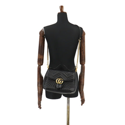 Gucci GG Marmont Small Top Handle Bag 2way Hand Shoulder Leather Black 498110