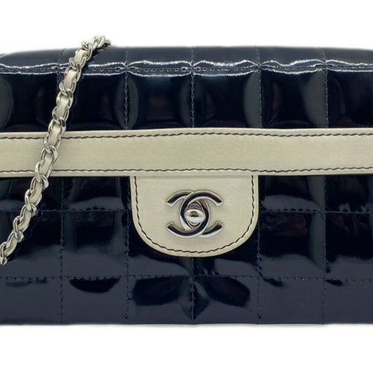 CHANEL Chain Shoulder Bag Chocolate Bar Enamel Black White Women's 66******