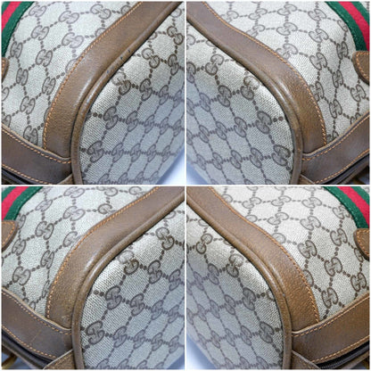 GUCCI Old Gucci Vintage Mini Boston Bag Handbag Barrel Unisex 1970's 70'S Sherry Line GG Pattern/Leather Gold Hardware Brown/Beige