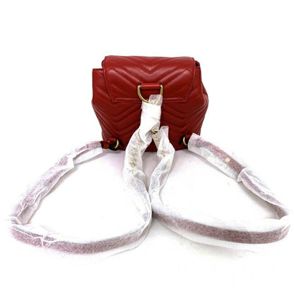 Gucci Backpack Red Gold Marmont 528129 Flap Leather GUCCI GG Quilting Chain Women's Double G