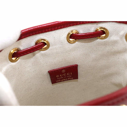 Gucci Doraemon Mini GG Supreme Bucket Bag Shoulder Brown Cherry Red 647801