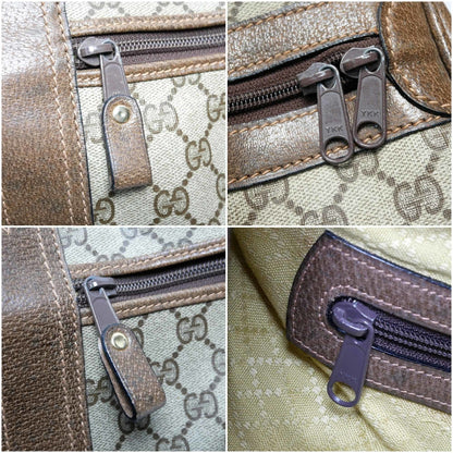 GUCCI Old Gucci Vintage Travel Bag Boston Unisex 1970's 70'S GG Pattern / Pigskin Gold Hardware Brown Beige