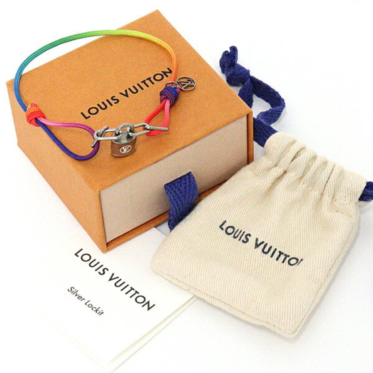 LOUIS VUITTON Brasserie Silver Lockit Virgil Abloh Rainbow Titanium Cord Bracelet Q05269 Multicolor