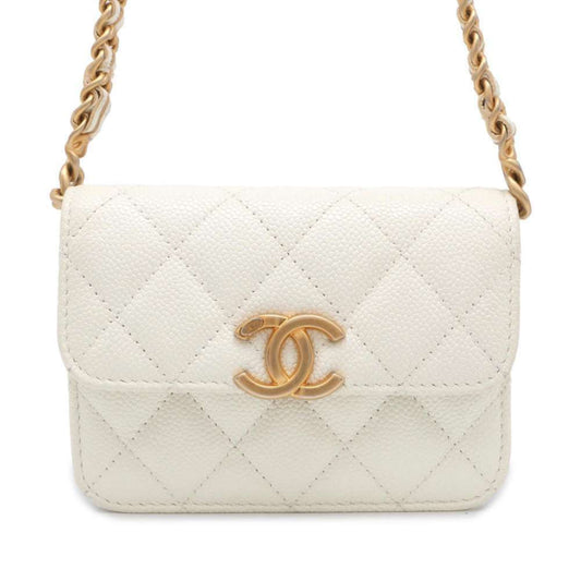 Chanel Chain Shoulder Bag Matelasse Coco Mark Caviar Skin AP2629 CHANEL Pochette White