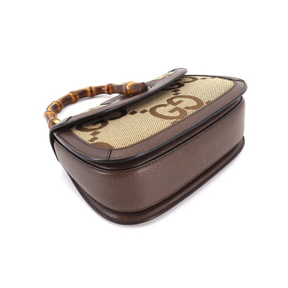 Gucci Bamboo 1947 Small Jumbo GG Hand Shoulder Bag Canvas Leather Camel Ebony 675797