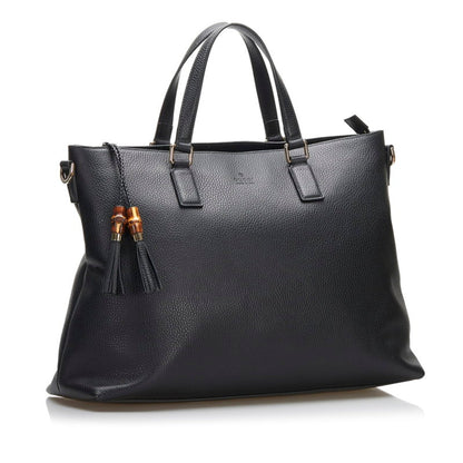 Gucci bamboo tassel tote bag shoulder 365345 black leather ladies Gucci