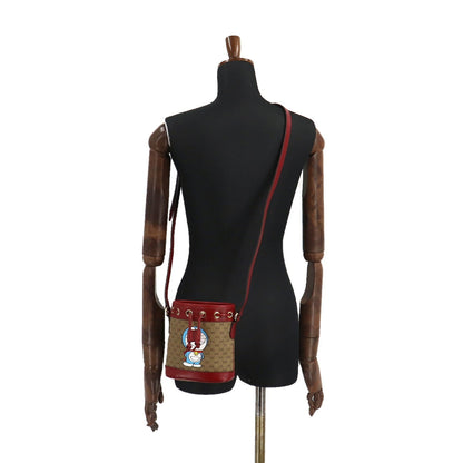 Gucci Doraemon Mini GG Supreme Bucket Bag Shoulder Brown Cherry Red 647801