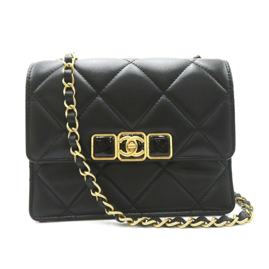 CHANEL Chain Shoulder Bag, Lambskin, Women's, Black, AS3392