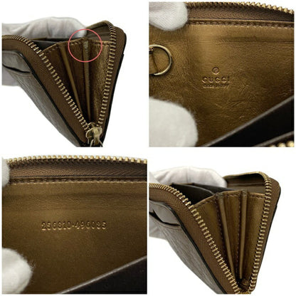 Gucci Coin Case Bronze Gold Micro Shima 256810 Patent Leather GUCCI Brown Purse Card Pocket GG Round