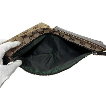 Gucci Body Bag Beige Brown GG Canvas 28566 002058 Waist Pouch Leather GUCCI Belt Velcro Women's Men's Unisex