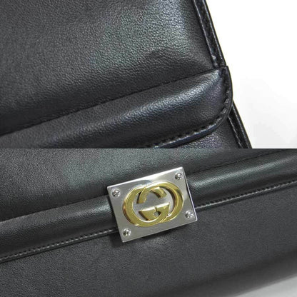 Gucci Shoulder Bag Clutch 2Way Interlocking G Black Leather GUCCI Women's 628521