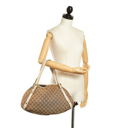 Gucci GG Canvas Tote Bag 130736 Brown White Leather Ladies GUCCI