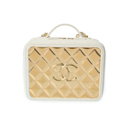 CHANEL Chanel Matelasse Vanity Chain Shoulder Plate White Women's Lambskin GP Bag