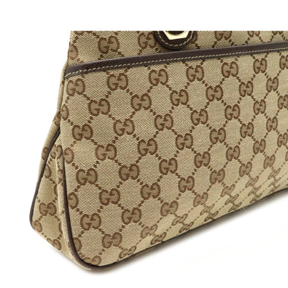 Gucci GG canvas tote bag shoulder leather khaki beige dark brown 163288