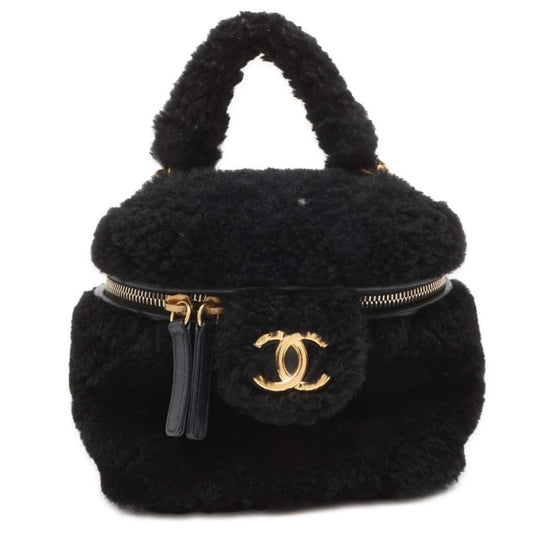 Chanel Chain Shoulder Bag Vanity Coco Mark Shearling AS3357 CHANEL 2way Black