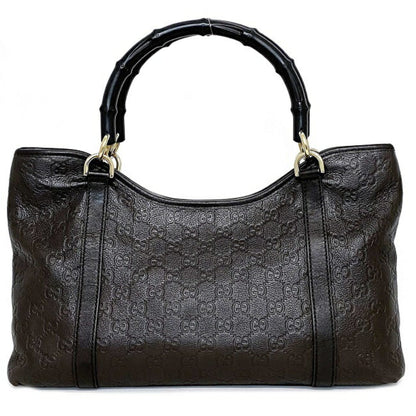 Gucci Handbag Brown Black Gold GG Shima 257302 Leather Bamboo GUCCI Tote Bag Women's