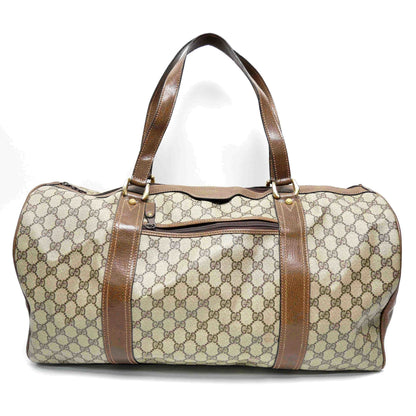 GUCCI Old Gucci Vintage Travel Bag Boston Unisex 1970's 70'S GG Pattern / Pigskin Gold Hardware Brown Beige