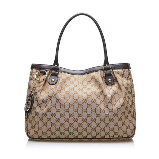 Gucci GG Canvas Suki Tote Bag Shoulder 296835 Beige Brown Leather Ladies Gucci