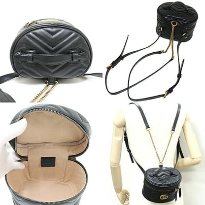 Gucci GG Marmont Mini Backpack 598594 Black Quilted Leather Double G Vanity