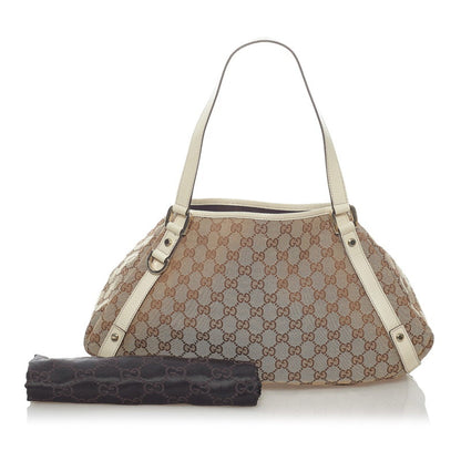 Gucci GG Canvas Tote Bag 130736 Brown White Leather Ladies GUCCI