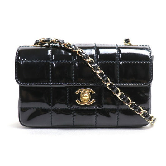 CHANEL Chocolate Bar Chain Shoulder Bag Black Enamel Women's