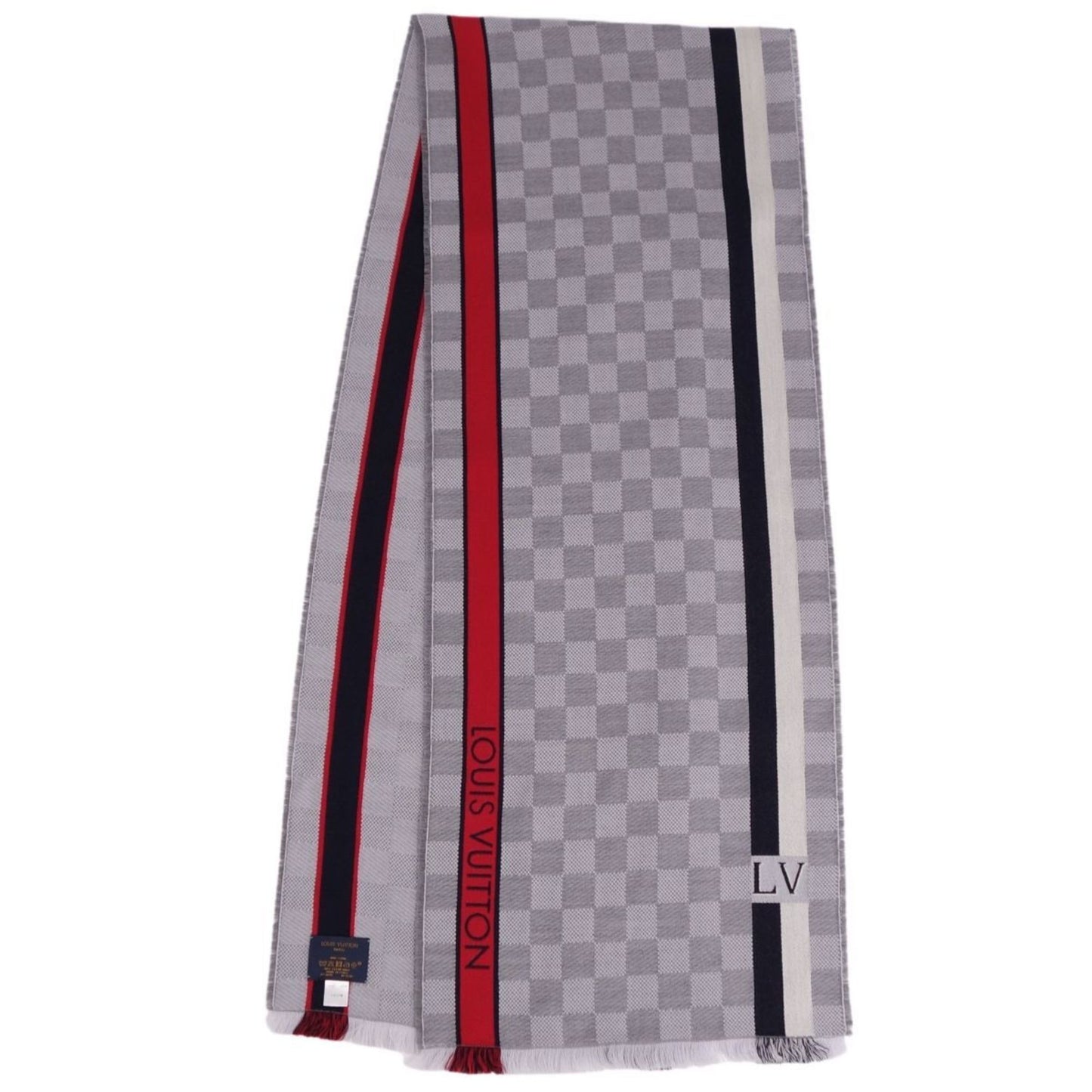 LOUIS VUITTON muffler stole Echarpe Damier LV wool 100% ladies gray
