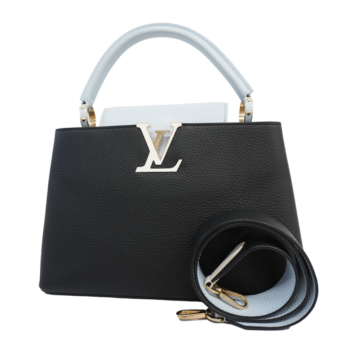 LOUIS VUITTONAuth  Taurillon 2way Bag Capucine MM M57523 Black,Light Blue