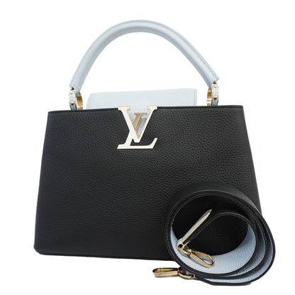 LOUIS VUITTONAuth  Taurillon 2way Bag Capucine MM M57523 Black,Light Blue