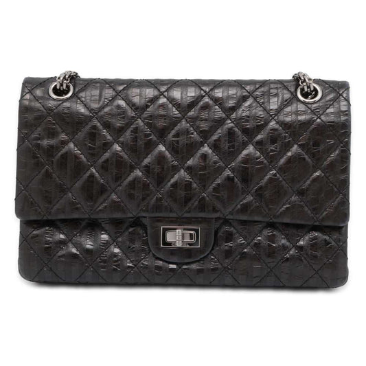 Chanel Chain Shoulder Bag 2.55 Matelasse Stripe Leather Large A37587 CHANEL Black