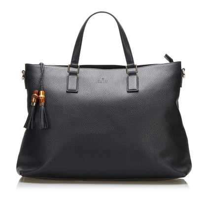 Gucci bamboo tassel tote bag shoulder 365345 black leather ladies Gucci
