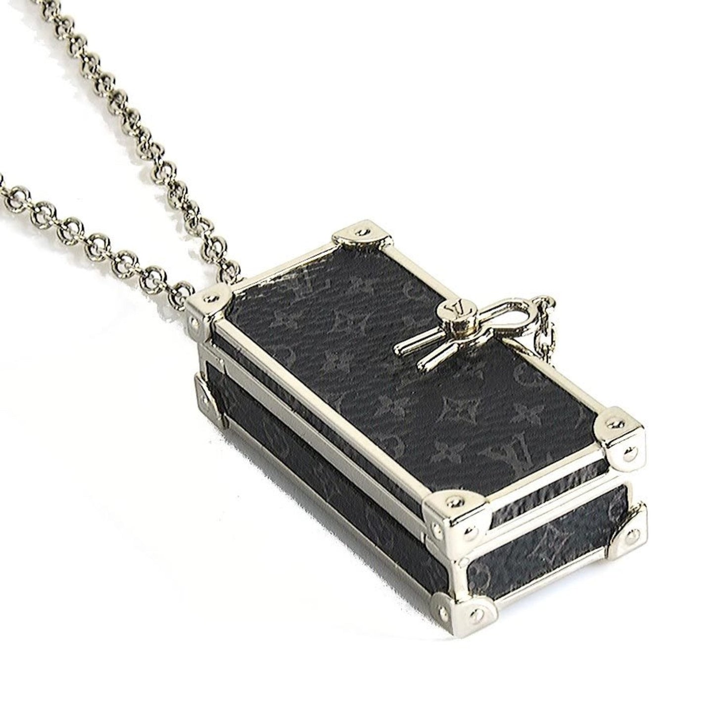 LOUIS VUITTON Necklace Monogram Eclipse Collier DJ Trunk Metal Black x Silver Men's M68876 h29500g