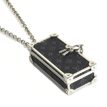 LOUIS VUITTON Necklace Monogram Eclipse Collier DJ Trunk Metal Black x Silver Men's M68876 h29500g