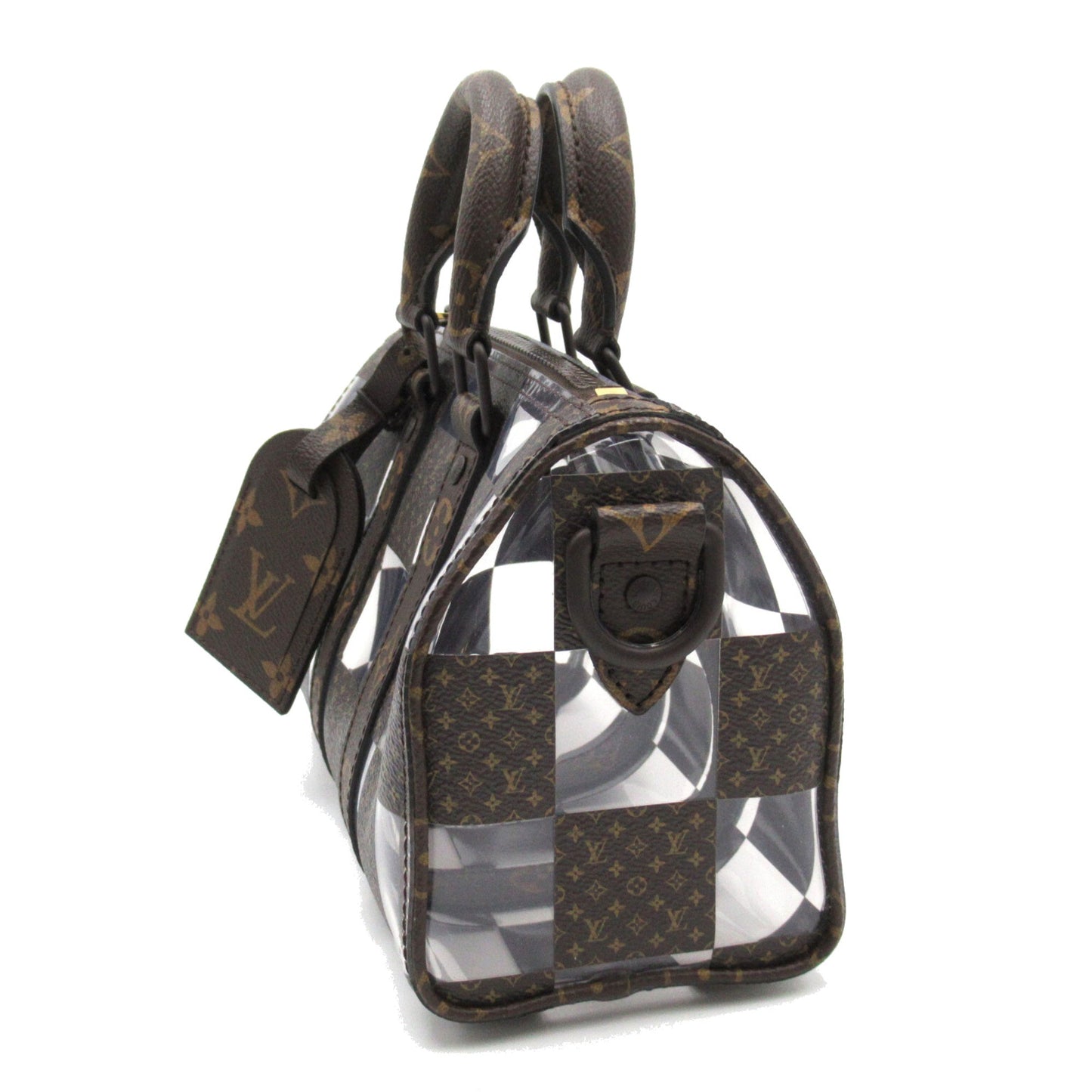 LOUIS VUITTON Keepall Bandouliere 25 Brown Clear PVC coated canvas Monogram Chess M20872