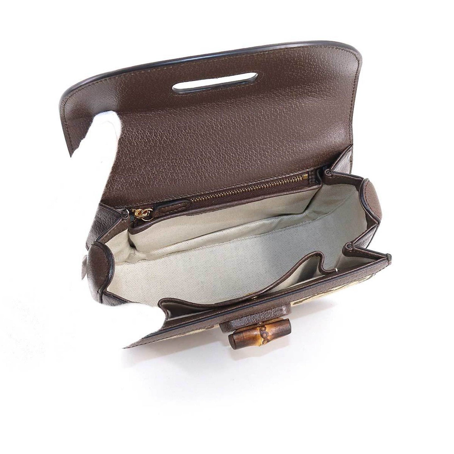 Gucci Bamboo 1947 Small Jumbo GG Hand Shoulder Bag Canvas Leather Camel Ebony 675797