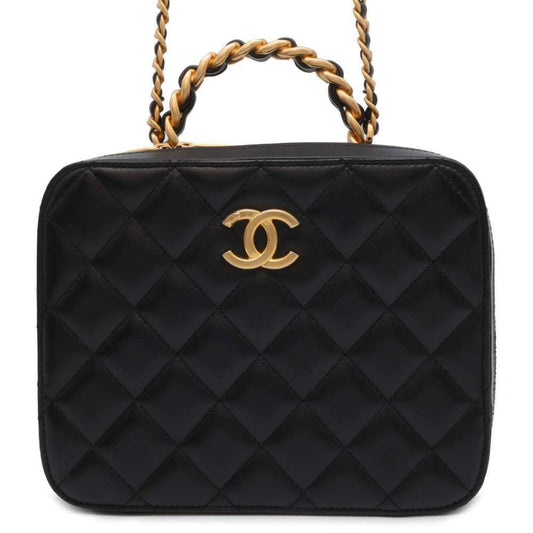 Chanel Chain Shoulder Bag Coco Mark Matelasse Vanity Lambskin AS3319 Black