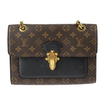 LOUIS VUITTON Victoire Shoulder Bag M41730 Monogram Canvas Calfskin Brown Black Gold Hardware Chain