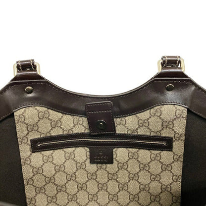 Gucci Tote Bag Beige Brown GG Supreme 203521 PVC Patent Leather GUCCI Handbag Plus Charm Enamel Ribbon Ladies