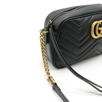 Gucci GG Marmont shoulder bag pochette chain quilted leather black 447632