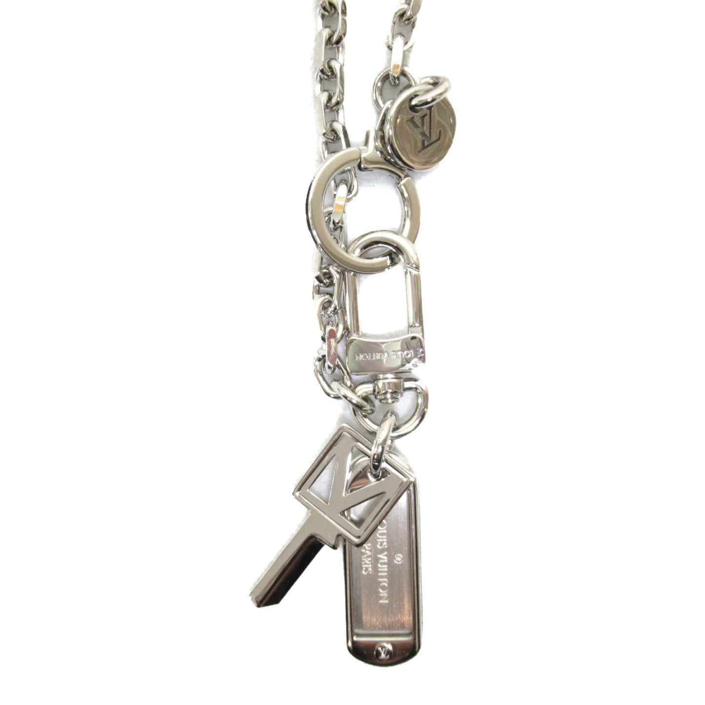 LOUIS VUITTON Portocle Chenne V Square Keychain Silver Stainless Steel M61994