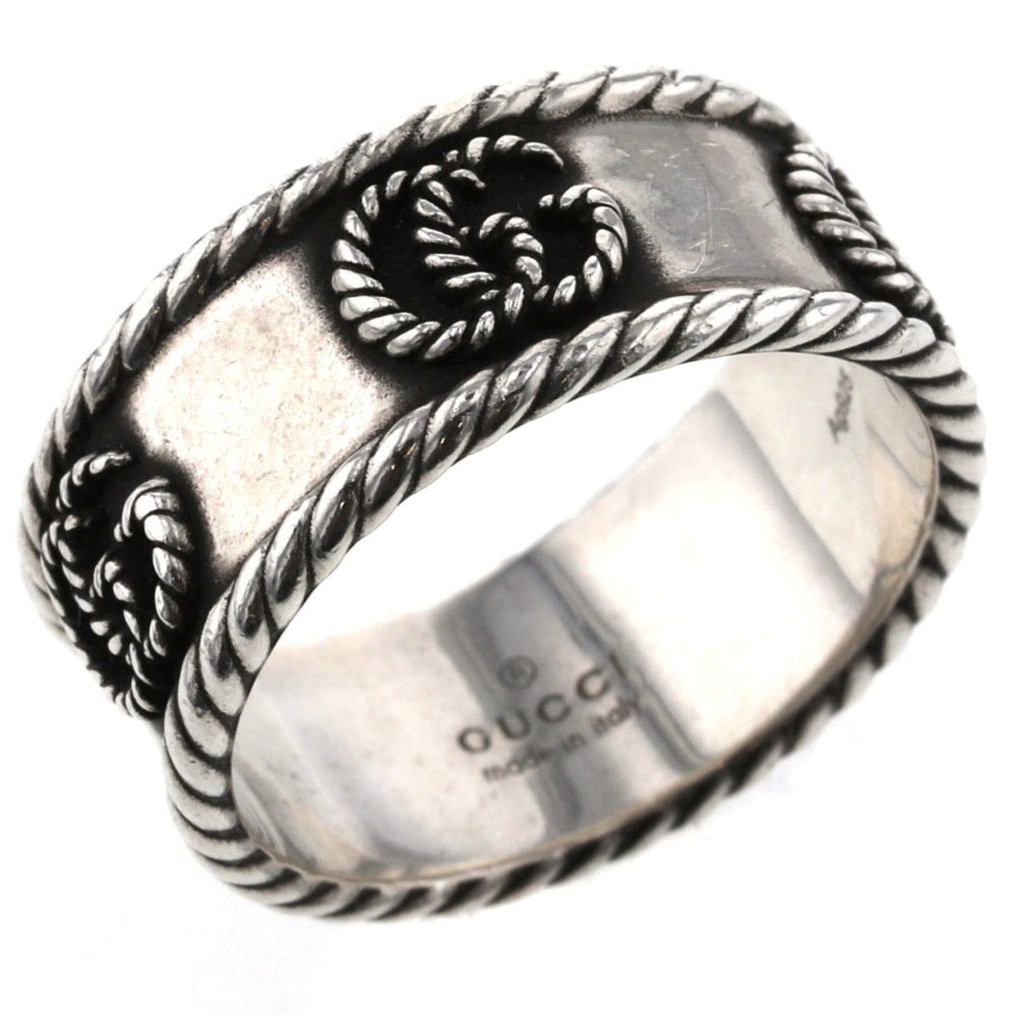 Gucci Ring Double G Width about 9mm 627729 J8400 0701 Silver 925 No. 17 Men's GUCCI