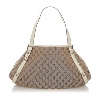 Gucci GG Canvas Tote Bag 130736 Brown White Leather Ladies GUCCI