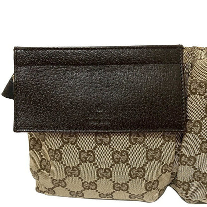 Gucci Body Bag Beige Brown GG Canvas 28566 002058 Waist Pouch Leather GUCCI Belt Velcro Women's Men's Unisex
