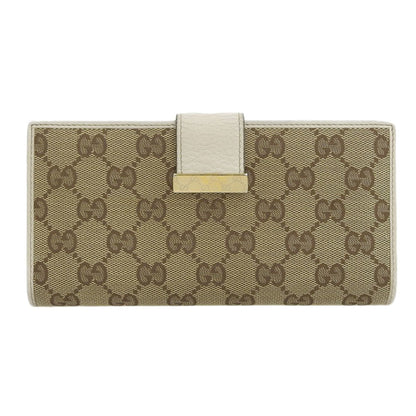 Gucci GG canvas long wallet with double hook leather brown white 212089