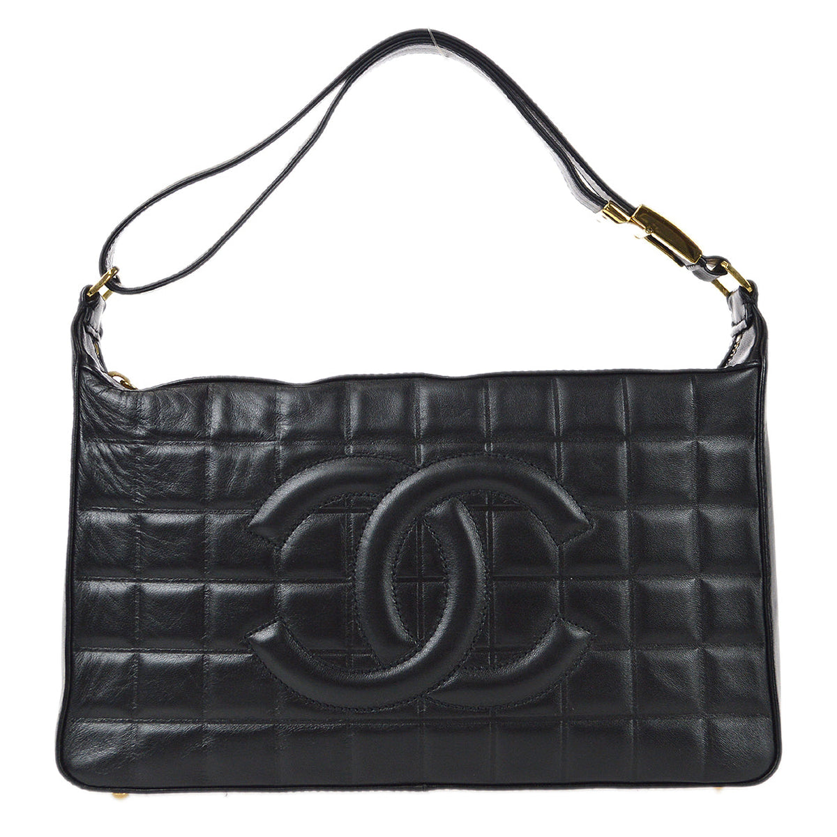 CHANEL Choco Bar Shoulder Bag Black Lambskin 78152