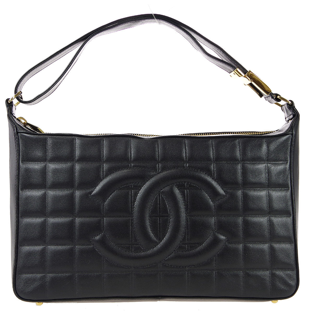 CHANEL Choco Bar Shoulder Bag Black Lambskin 67732
