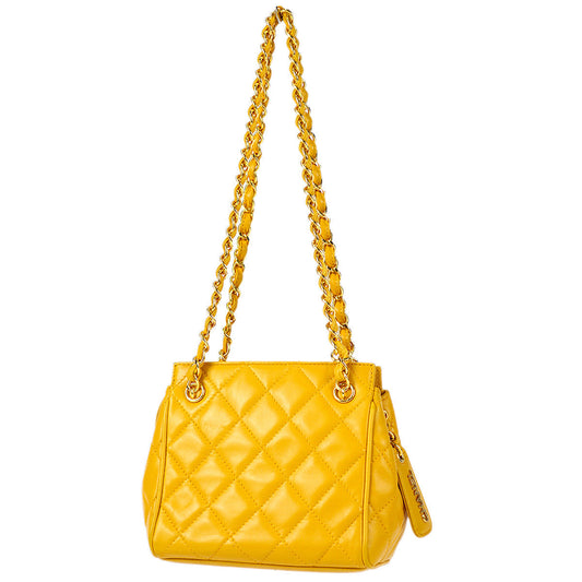 Chanel Chain Handbag Yellow Lambskin